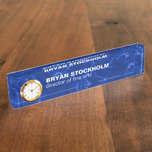 Royal Blue Marble with White Veins Nameplate