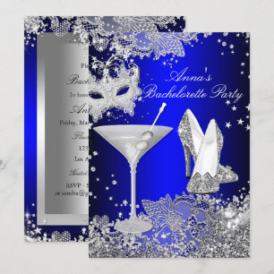Royal Blue Mask & Jewel Lace Bachelorette Party Invitation