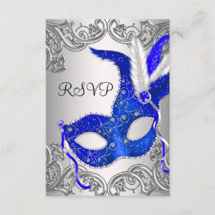 Royal Blue Mask Masquerade Party RSVP Card