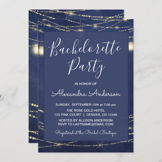 Royal Blue Mason Jars Bachelorette Night Out Party Invitation (Front/Back)