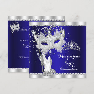 Royal Blue Masquerade Quinceanera Mask Hi Heels Invitation