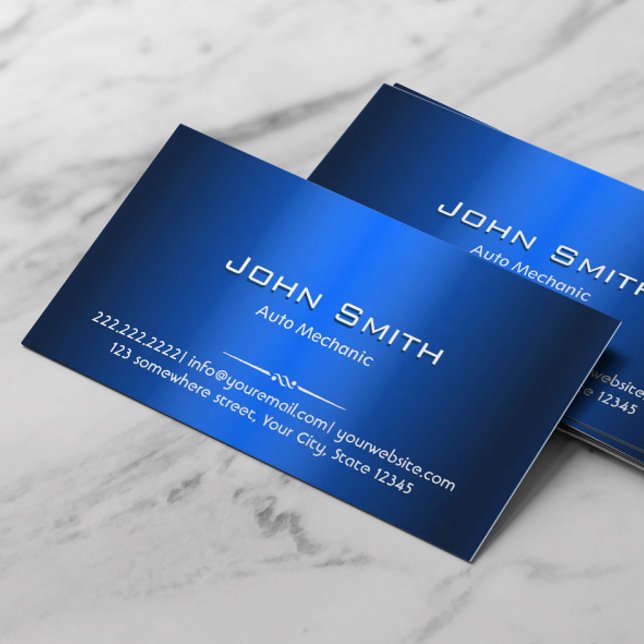 Royal Blue Metal Auto Mechanic Business Card (Creator Uploaded)