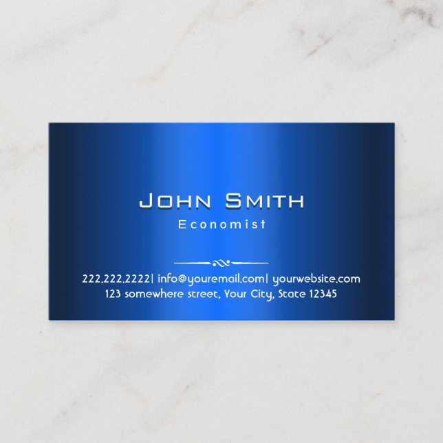 Royal Blue Metal Economist Professional Business Card (Front)