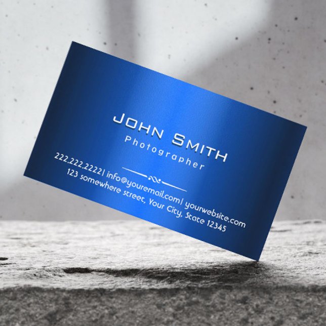 Royal Blue Metal Photographer Business Card (Creator Uploaded)