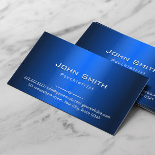 Royal Blue Metal Psychiatrist Business Card