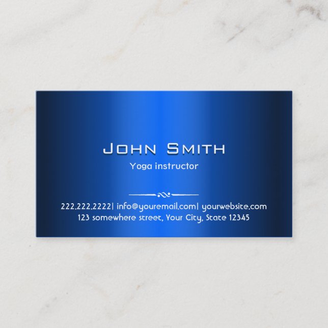 Royal Blue Metal Yoga instructor Business Card (Front)