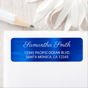 Royal Blue Metallic Brushed Foil Return Address Label