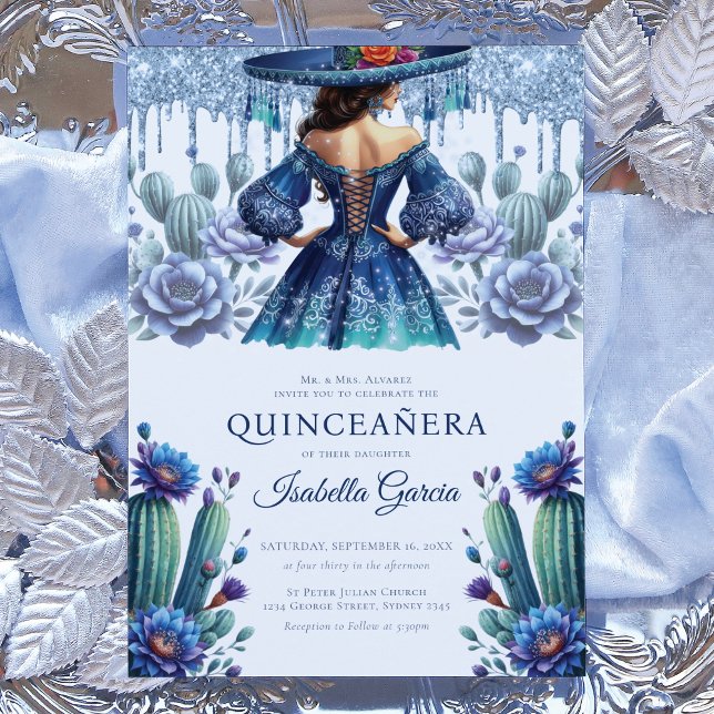 Royal Blue Mexican Style Quinceañera Invitation (Creator Uploaded)