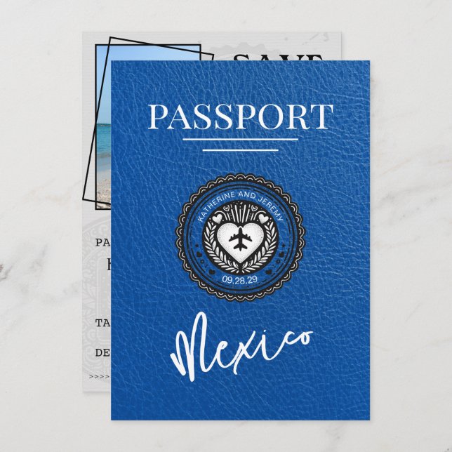 Royal Blue Mexico Passport Save The Date (Front/Back)