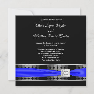Royal Blue Modern Dot Black White Classy Invitation