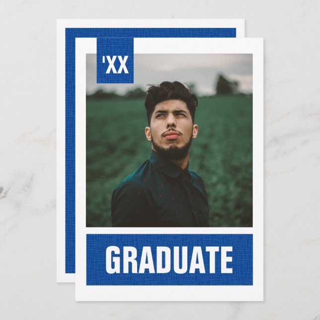 Royal Blue Modern Textured Photo Graduation Invitation (Front/Back)