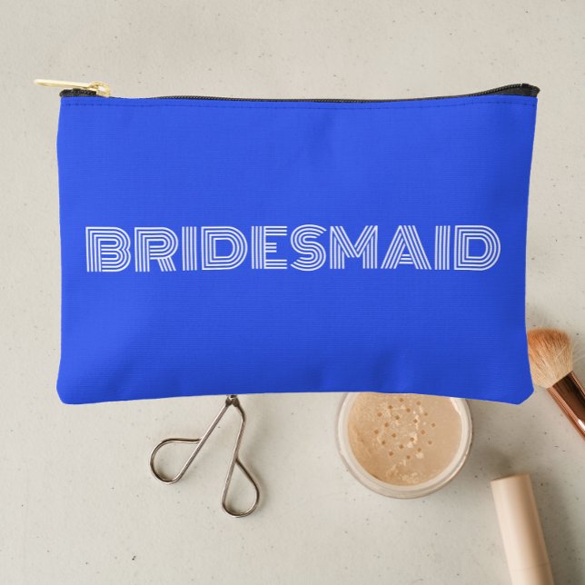 Royal Blue Modern Typography Bridesmaid Accessory Pouch (In Situ Makeup)