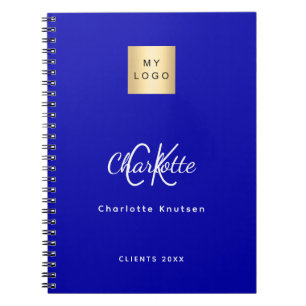 Royal blue monogram business logo notebook