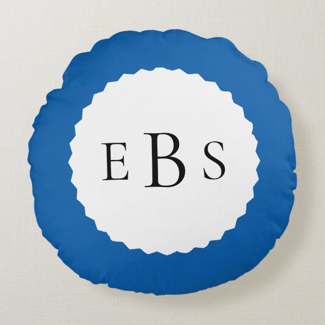 Royal Blue Monogram Round Pillow (Front)