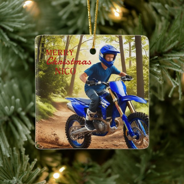 Royal Blue Motocross Enthusiast Christmas Ornament (Tree)