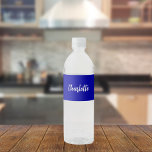 Royal blue name script water bottle label<br><div class="desc">A royal blue background.  Personalise and add your name written with a modern hand lettered style script in white.</div>