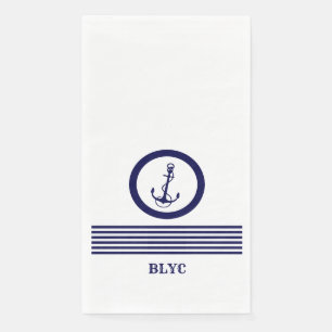 Royal blue nautical boat anchor and stripes  napkin