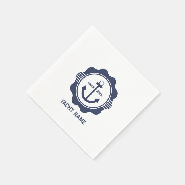 Royal blue nautical boat anchor with customisable  napkin (Corner)