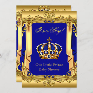 Royal Blue Navy Gold Crown Baby Shower Invitation