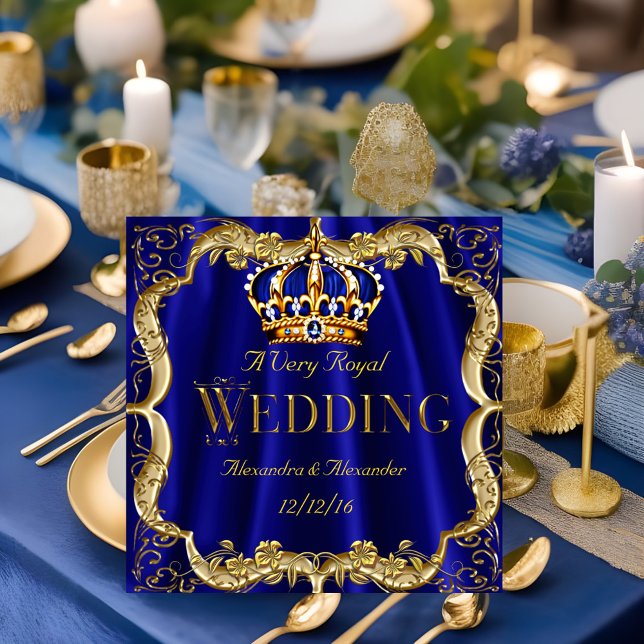 Royal Blue Navy Wedding Gold Crown 2 Invitation (Creator Uploaded)