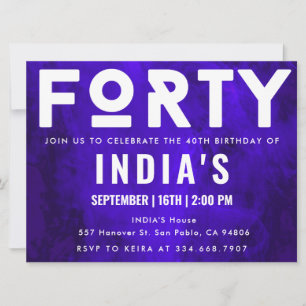 Royal Blue Neon 40th birthday Invitation