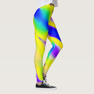 Royal Blue Neon Yellow Lime Green Aqua Crazy Print Leggings
