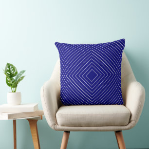 royal blue Nested Thin White Squares Tribal Cushion