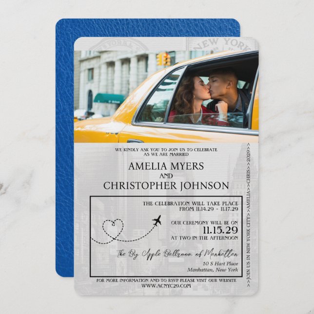 Royal Blue New York City Passport Wedding Invitation (Front/Back)