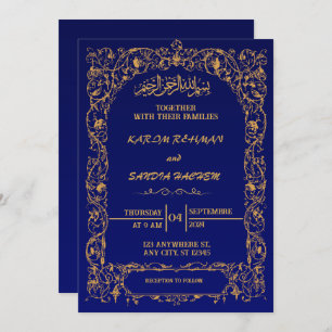 Royal Blue Nikah Islamic Muslim Wedding Invitation