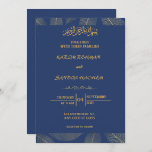 Royal Blue Nikah Islamic Muslim Wedding Invitation