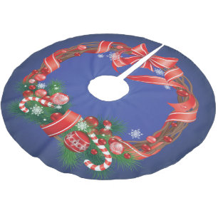 Royal Blue Ombre  with Christmas Wreath Brushed Polyester Tree Skirt