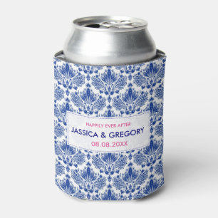 Royal Blue On White Elegant Damasks Can Cooler