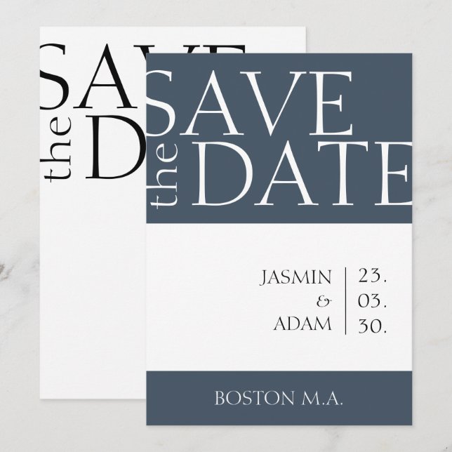 Royal Blue Opulence Minimal Typography Wedding Save The Date (Front/Back)