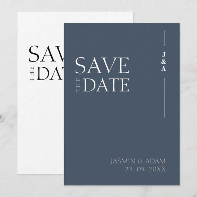 Royal Blue Opulence Minimalist Monogram Wedding Save The Date (Front/Back)