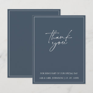 Royal Blue Opulence Script Typography Wedding Thank You Card