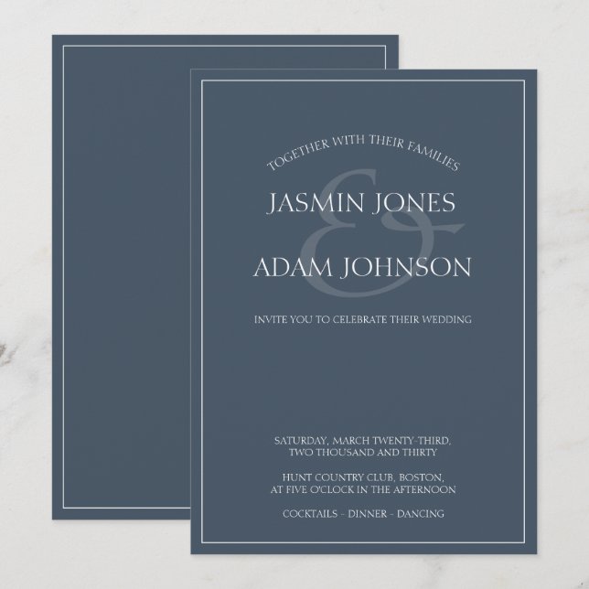 Royal Blue Opulence Script Wedding Invitation (Front/Back)