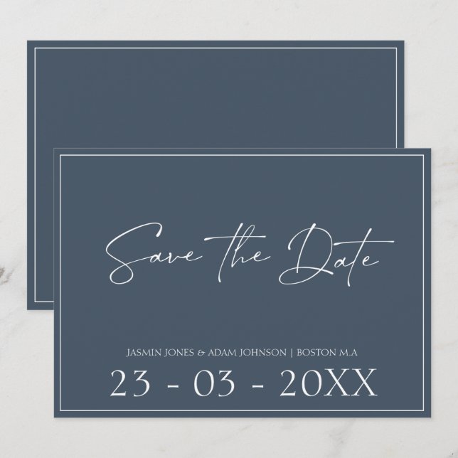 Royal Blue Opulence Script Wedding Save The Date (Front/Back)