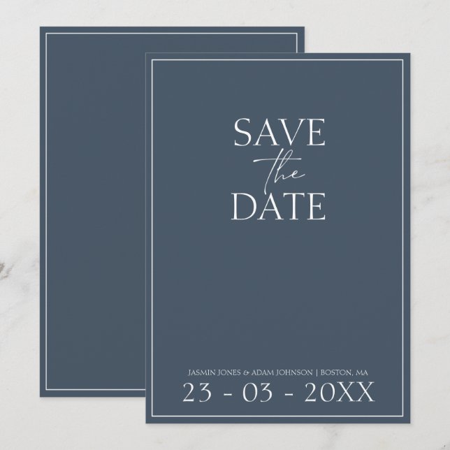 Royal Blue Opulence Script Wedding Save the Date (Front/Back)