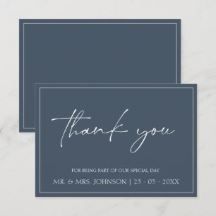 Royal Blue Opulence Script Wedding Thank You Card