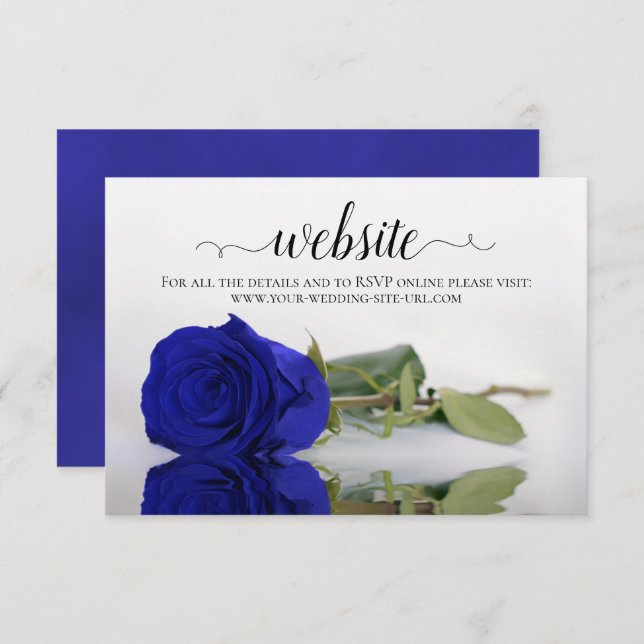 Royal Blue or Cobalt Rose Elegant Wedding Website Enclosure Card (Front/Back)