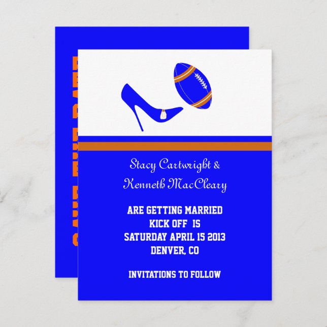 Royal Blue & Orange Football Save The Date Invitation (Front/Back)