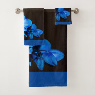 Royal Blue Orchid Flowers Bath Towel Set