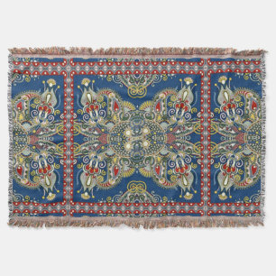 Royal Blue Oriental Design Throw Blanket