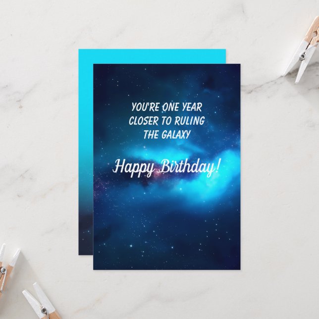 Royal Blue Outer Space Birthday Card (Front/Back In Situ)