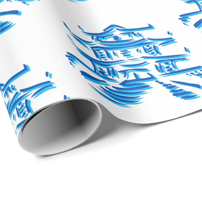 Royal Blue  Pagoda Pagodas  gift Wrapping Paper (Roll Corner)