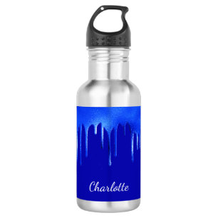 Royal blue paint dripping name script 532 ml water bottle