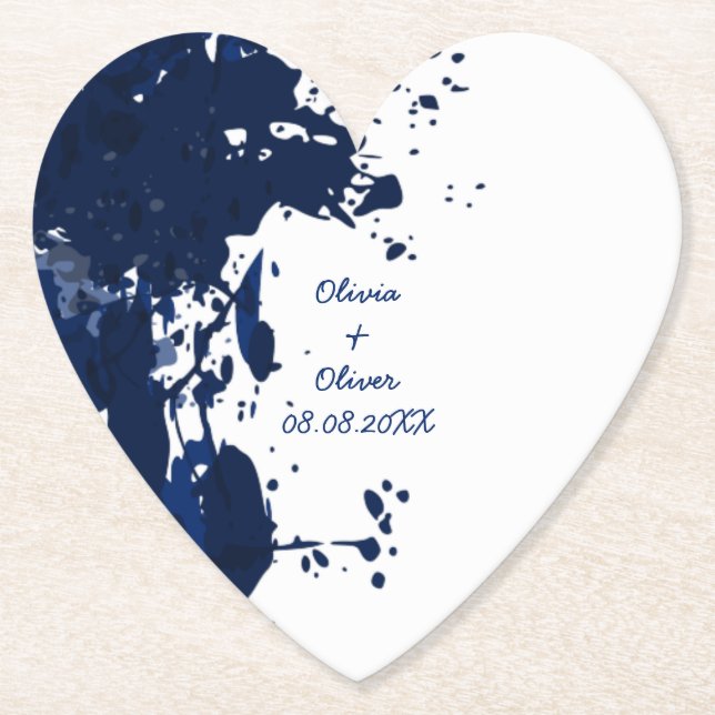 Royal Blue Paint Splatter Heart-Shaped Coaster (Front)