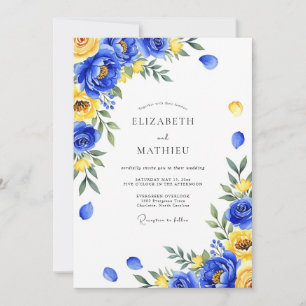 Royal Blue Painterly Botanical Wedding Invitation