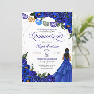 Royal Blue Papel Picado Quinceañera 15th Birthday  Invitation