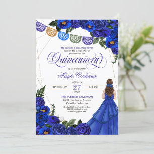 Royal Blue Papel Picado Quinceañera 15th Birthday  Invitation